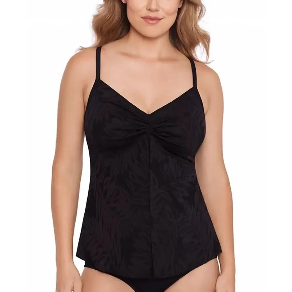 Swim Solutions Women's Knotted Flyaway Tankini Top in the Shade Black SZ 14 NWT - Picture 1 of 12